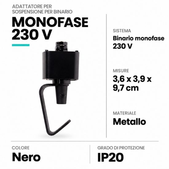 Adattatore per sospensione su binario monofase nero