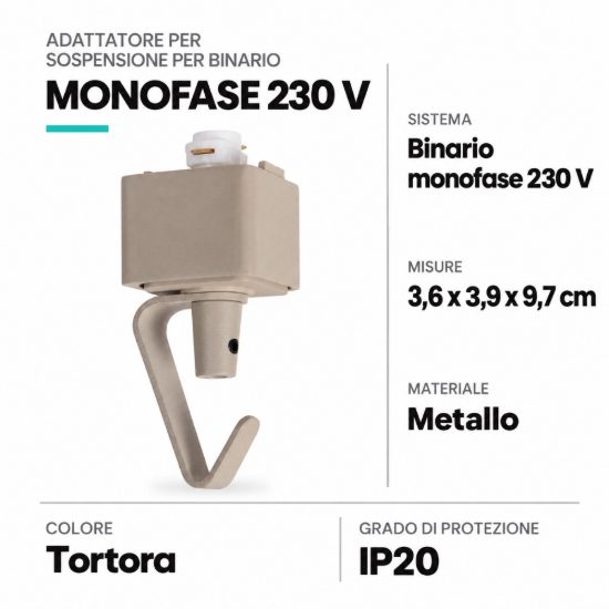 Adattatore per sospensione su binario monofase tortora
