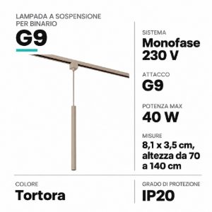 Lampada a sospensione per binario monofase cilindrica g9 tortora