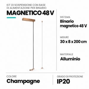 Kit di sospensione con base di alimentazione per binario magnetico 48v champagne