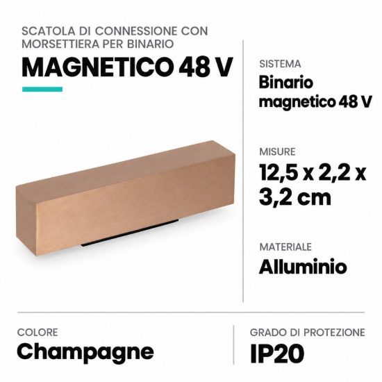 Scatola di connessione con morsettiera per binario magnetico 48v champagne