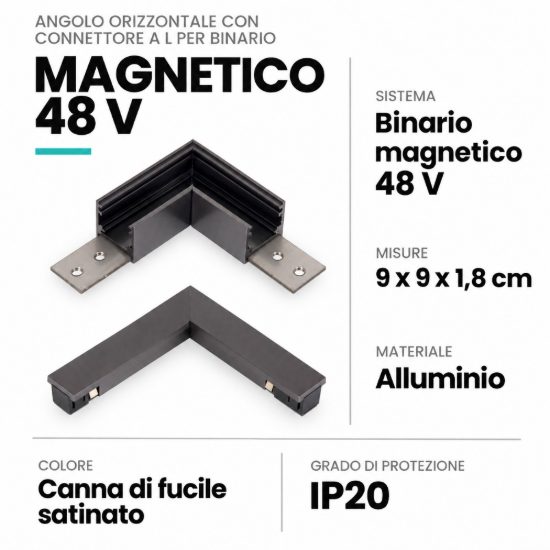 Angolo orizzontale con connettore a l per binario magnetico 48v canna di fucile