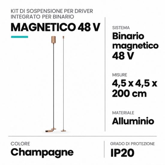 Kit di sospensione per driver integrato per binario magnetico 48v champagne