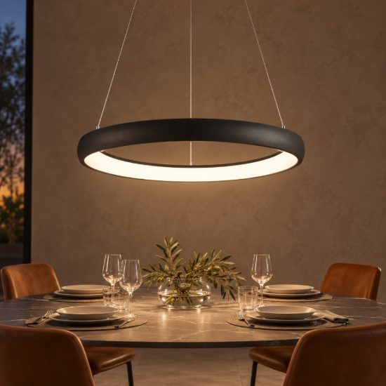 Lampadario a sospensione ad anello led 52w 3000k dimmerabile per sala da pranzo nero sabbiato