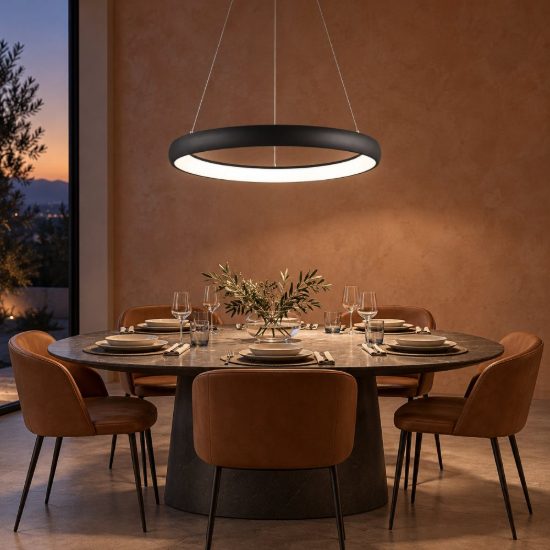 Lampadario a sospensione ad anello led 52w 3000k dimmerabile per sala da pranzo nero sabbiato