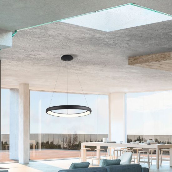 Lampadario a sospensione ad anello led 52w 3000k dimmerabile per sala da pranzo nero sabbiato