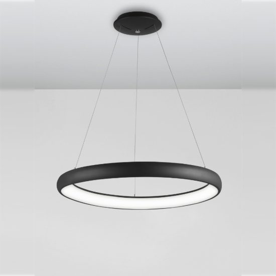 Lampadario a sospensione ad anello led 52w 3000k dimmerabile per sala da pranzo nero sabbiato
