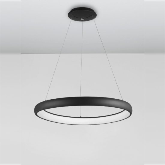 Lampadario a sospensione ad anello led 52w 3000k dimmerabile per sala da pranzo nero sabbiato
