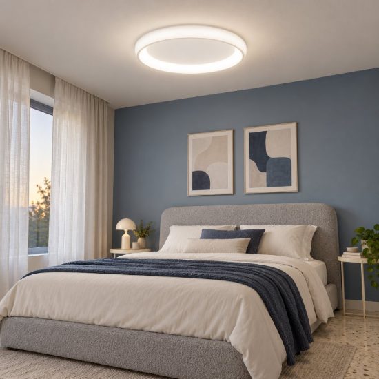 Plafoniera tonda led 50w 3000k dimmerabile per camera da letto moderna bianca sabbiata