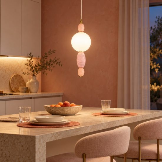 Lampada a sospensione con sfere led 12w 3000k per cucina contemporanea multicolore e oro