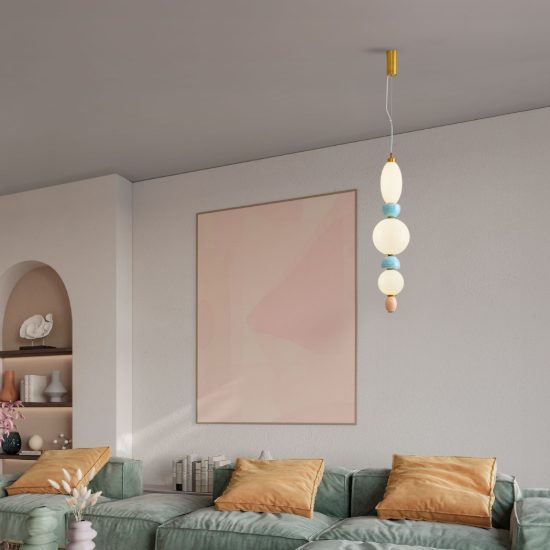 Lampada a sospensione con sfere led 23w 3000k per camera da letto contemporanea multicolore e oro