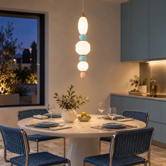 Lampada a sospensione con sfere led 27w 3000k per cucina contemporanea multicolore e oro