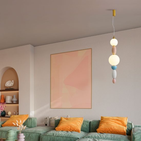 Lampada a sospensione con sfere led 27w 3000k per cucina contemporanea multicolore e oro