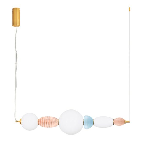 Lampadario a sospensione lineare con sfere led 28w 3000k per sala da pranzo multicolore e oro