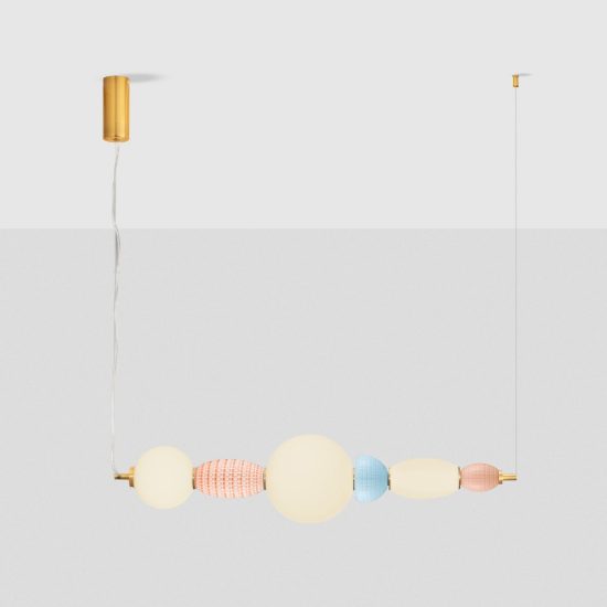 Lampadario a sospensione lineare con sfere led 28w 3000k per sala da pranzo multicolore e oro