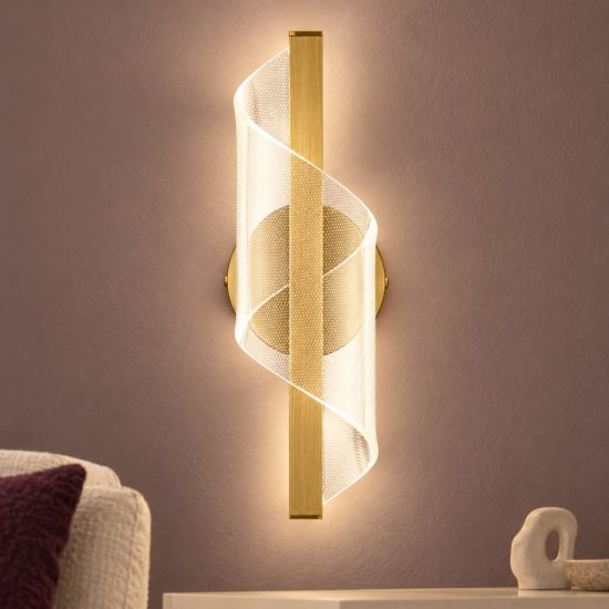 Applique da parete a spirale aperta led 9w 3000k per soggiorno contemporanea oro ottone