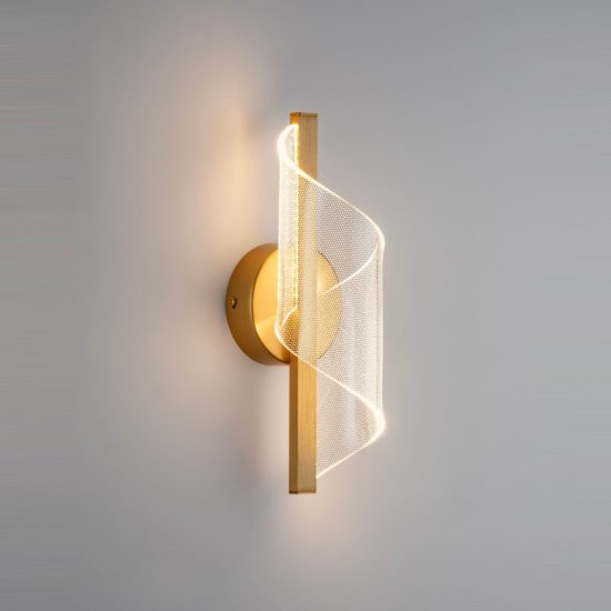 Applique da parete a spirale aperta led 9w 3000k per soggiorno contemporanea oro ottone