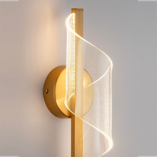 Applique da parete a spirale aperta led 9w 3000k per soggiorno contemporanea oro ottone