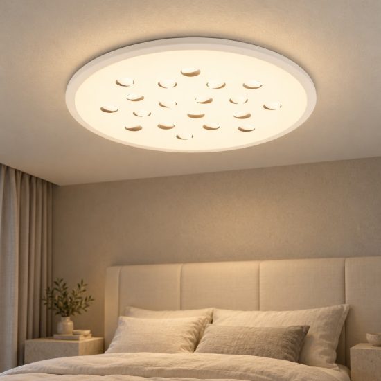 Plafoniera tonda con decoro a foglie led 19w dimmerabile rgb contemporanea bianca