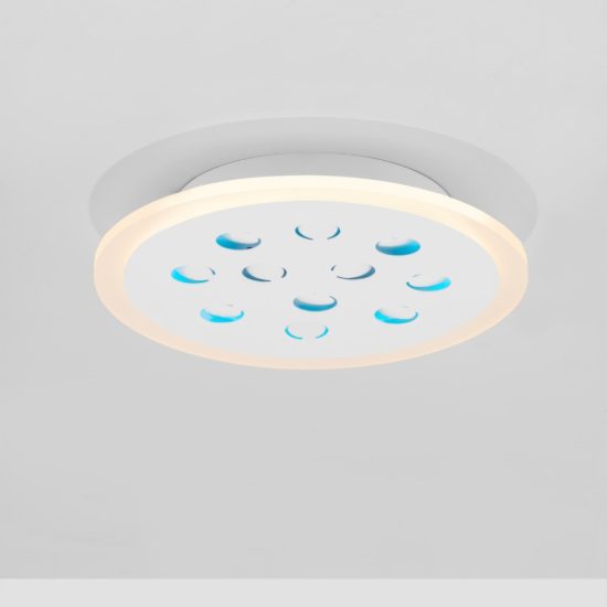 Plafoniera tonda con decoro a foglie led 19w dimmerabile rgb contemporanea bianca
