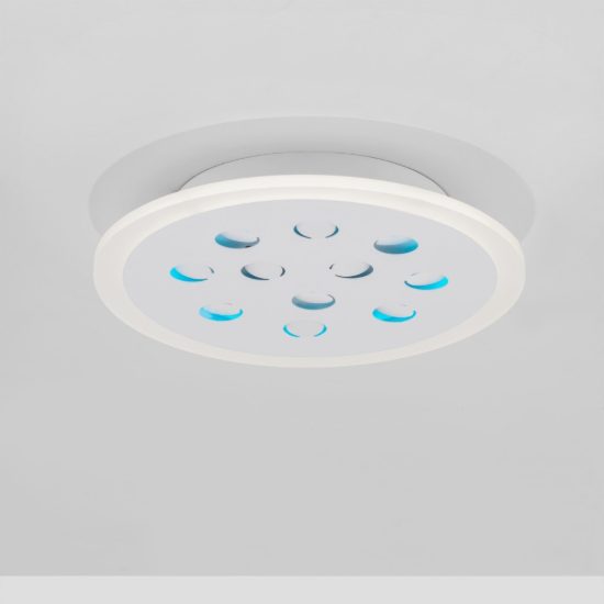 Plafoniera tonda con decoro a foglie led 19w dimmerabile rgb contemporanea bianca
