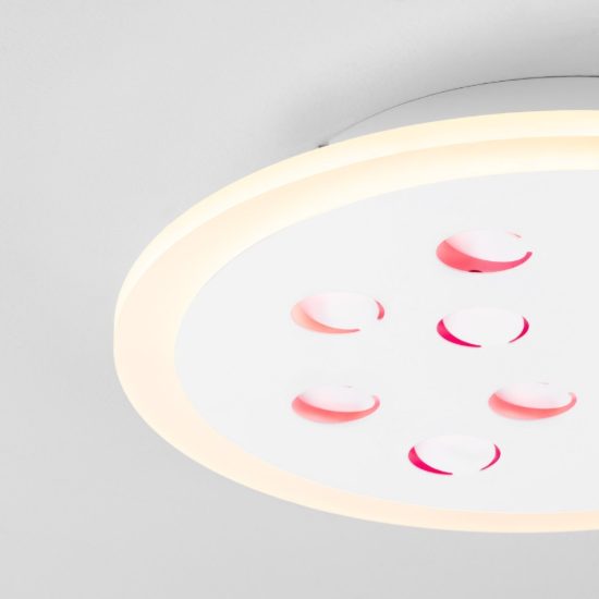 Plafoniera tonda con decoro a foglie led 19w dimmerabile rgb contemporanea bianca