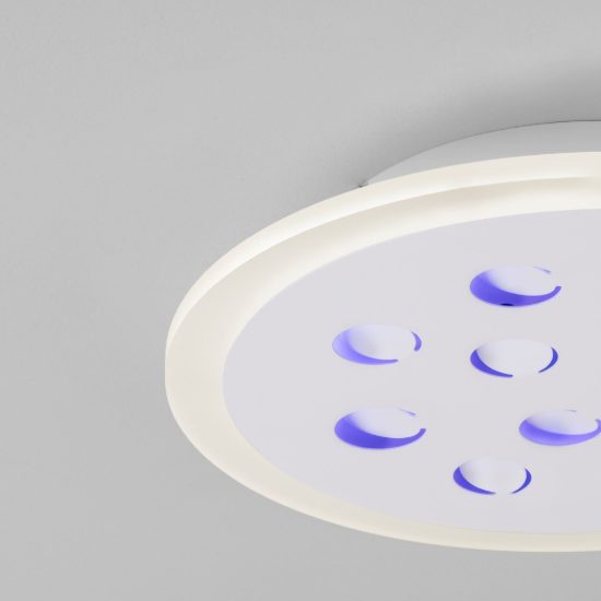 Plafoniera tonda con decoro a foglie led 19w dimmerabile rgb contemporanea bianca