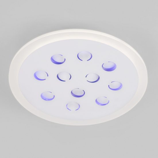 Plafoniera tonda con decoro a foglie led 19w dimmerabile rgb contemporanea bianca