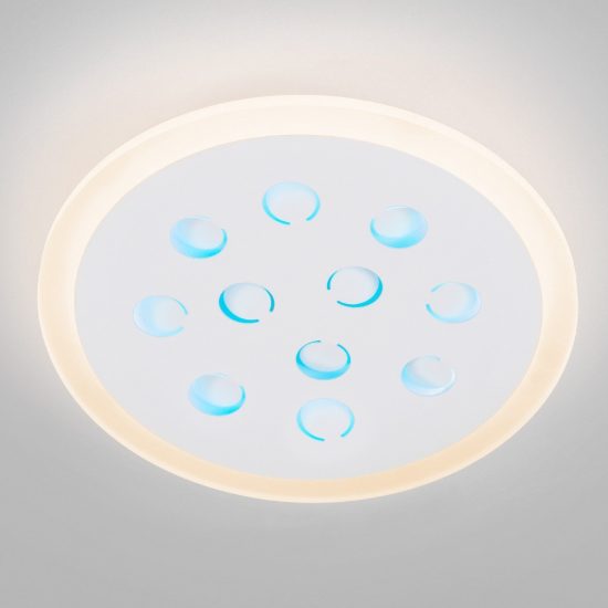 Plafoniera tonda con decoro a foglie led 19w dimmerabile rgb contemporanea bianca