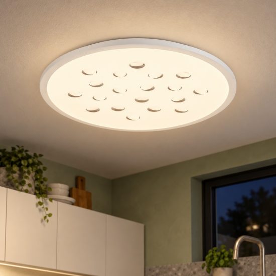 Plafoniera tonda con decoro a foglie led 30w dimmerabile rgb per cucina contemporanea bianca