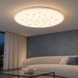 Plafoniera tonda con decoro a foglie led 40w dimmerabile rgb per soggiorno contemporanea bianca