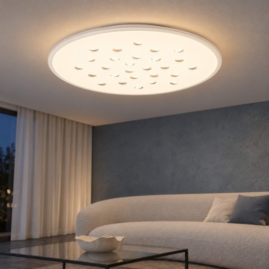 Plafoniera tonda con decoro a foglie led 40w dimmerabile rgb per soggiorno contemporanea bianca