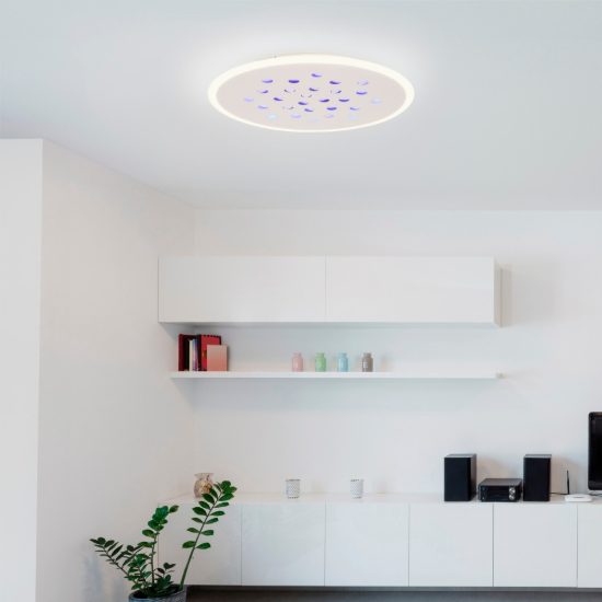 Plafoniera tonda con decoro a foglie led 40w dimmerabile rgb per soggiorno contemporanea bianca