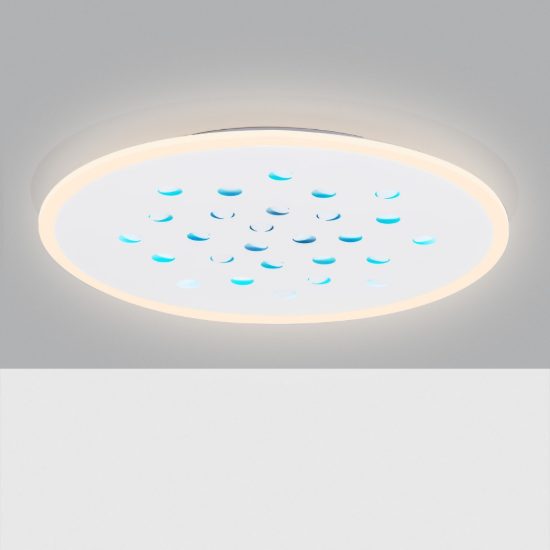 Plafoniera tonda con decoro a foglie led 40w dimmerabile rgb per soggiorno contemporanea bianca