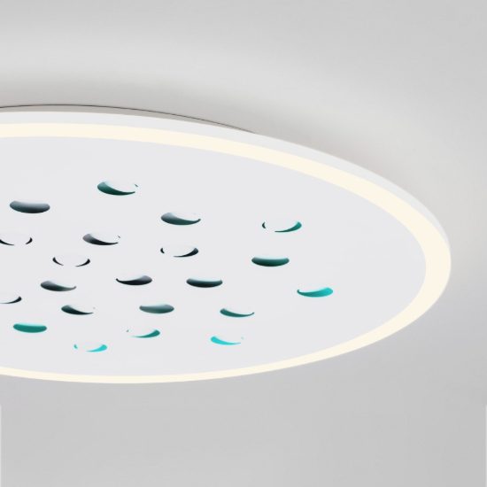 Plafoniera tonda con decoro a foglie led 40w dimmerabile rgb per soggiorno contemporanea bianca