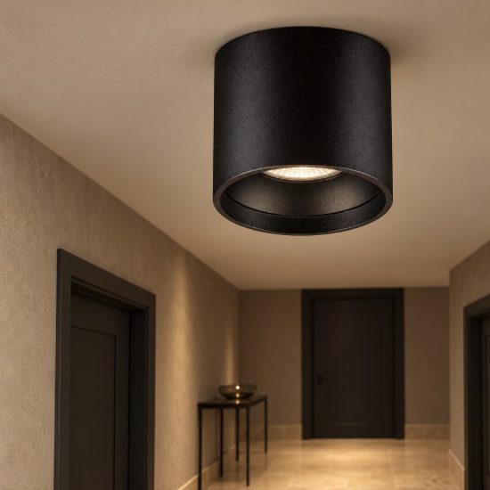 Faretto da soffitto a cilindro led 16w 3000k per corridoio moderno nero sabbiato