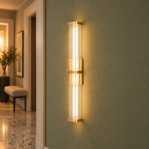 Applique da parete led 7w 3000k dimmerabile per soggiorno contemporanea trasparente e oro spazzolato