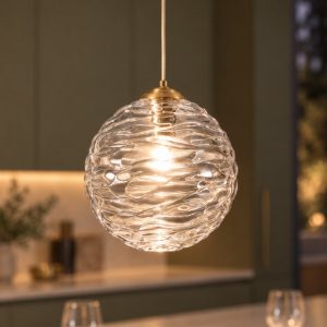 Lampada a sospensione con sfera led 5w 2700k per cucina contemporanea oro ottone