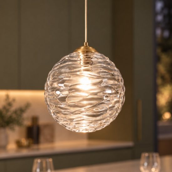 Lampada a sospensione con sfera led 5w 2700k per cucina contemporanea oro ottone