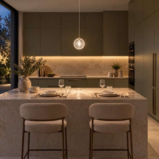 Lampada a sospensione con sfera led 5w 2700k per cucina contemporanea oro ottone