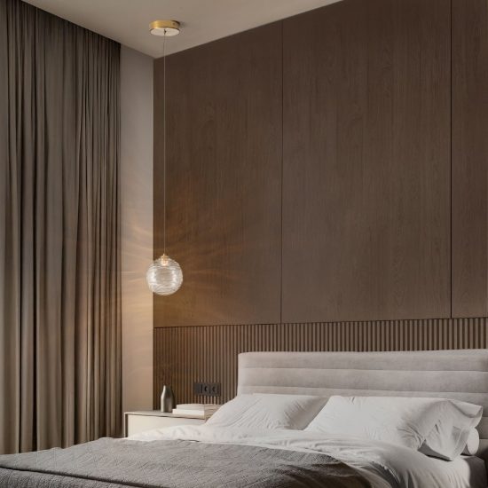 Lampada a sospensione con sfera led 5w 2700k per cucina contemporanea oro ottone