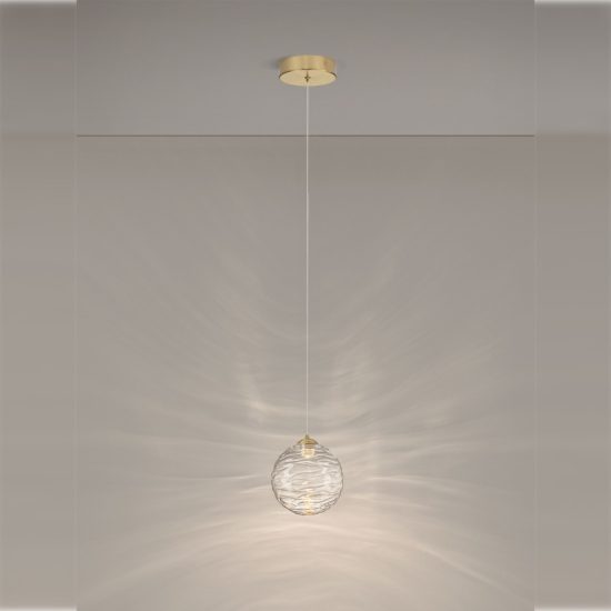 Lampada a sospensione con sfera led 5w 2700k per cucina contemporanea oro ottone