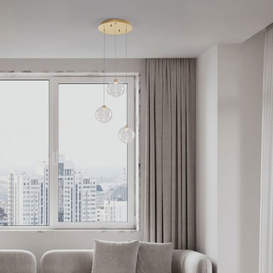 Lampadario a sospensione a sfere led 12w 2700k dimmerabile per sala da pranzo oro ottone