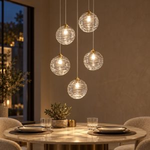 Lampadario a sospensione a sfere led 20w 2700k dimmerabile per soggiorno oro ottone