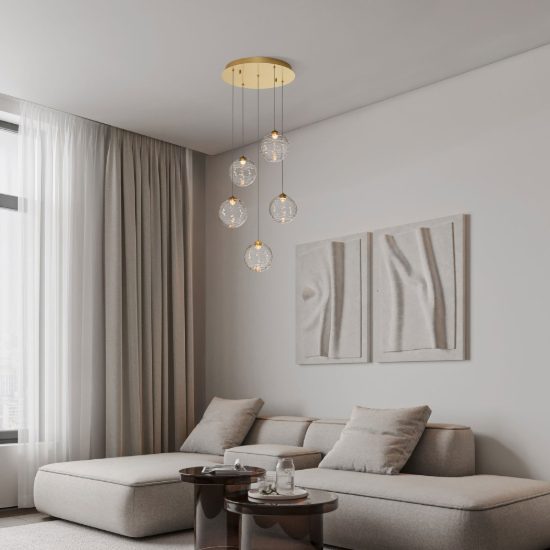 Lampadario a sospensione a sfere led 20w 2700k dimmerabile per soggiorno oro ottone