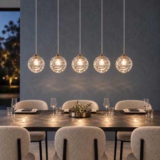Lampadario a sospensione lineare a sfere led 20w 2700k dimmerabile per sala da pranzo oro ottone