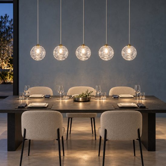 Lampadario a sospensione lineare a sfere led 20w 2700k dimmerabile per sala da pranzo oro ottone