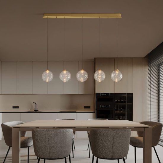 Lampadario a sospensione lineare a sfere led 20w 2700k dimmerabile per sala da pranzo oro ottone