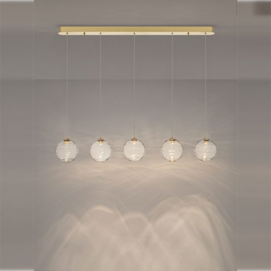 Lampadario a sospensione lineare a sfere led 20w 2700k dimmerabile per sala da pranzo oro ottone