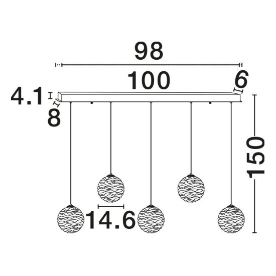 Lampadario a sospensione lineare a sfere led 20w 2700k dimmerabile per sala da pranzo oro ottone